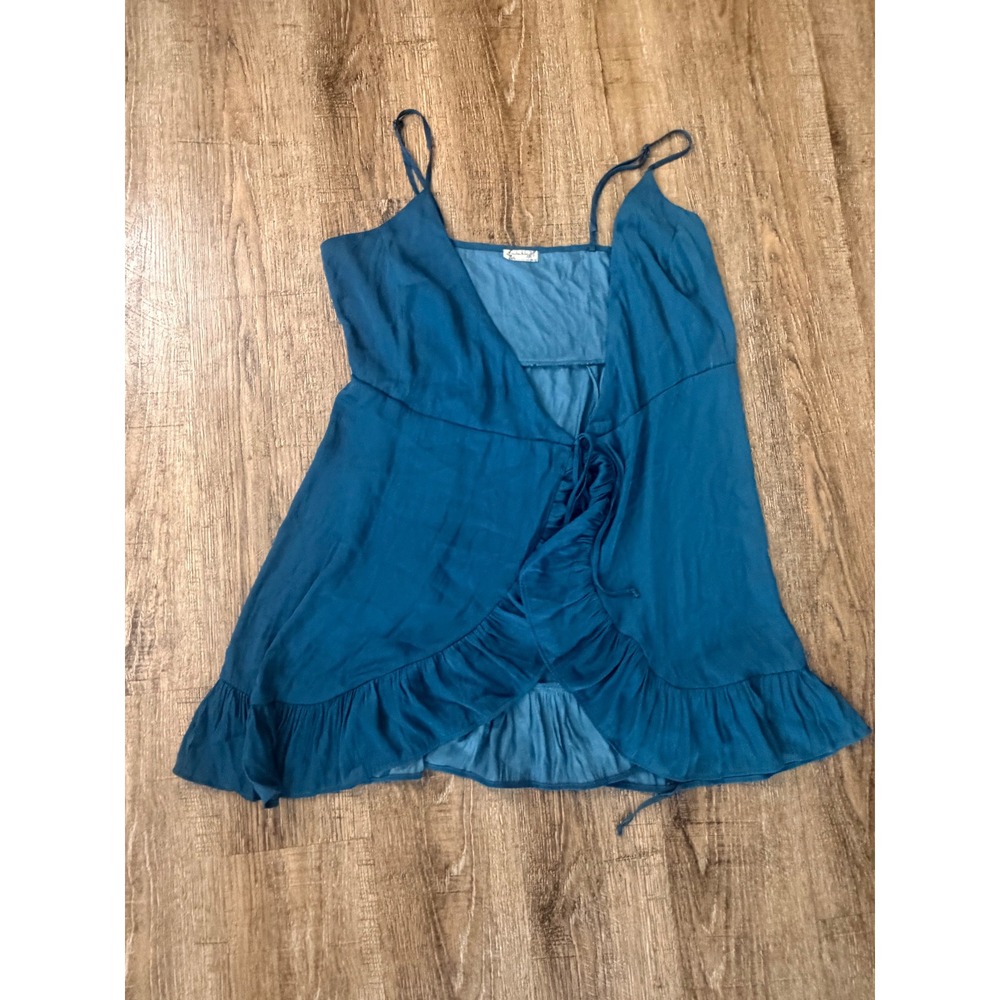 Intimately Free People Teal Blue Ruffle Wrap Camisole Top Size S Boho Sleeveless